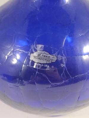 Blenko Cobalt Blue Crackle Art Glass Vase