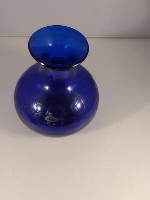 Blenko Cobalt Blue Crackle Art Glass Vase