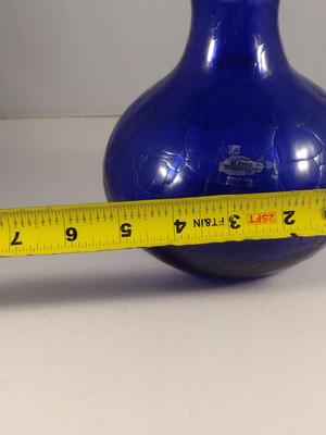 Blenko Cobalt Blue Crackle Art Glass Vase