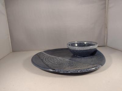 Glazed Pottery Chip and Dip Dish