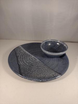 Glazed Pottery Chip and Dip Dish