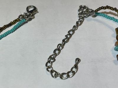 Vintage Preowned Double Strand Turquoise w/Some Tiger's Eye Bead Fashion Adjustable Necklace 18-22" in Good Preowned Condition.