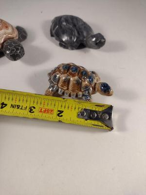 Collection of Turtle Figurines- Two Carved Stone, One Wade Porcelain