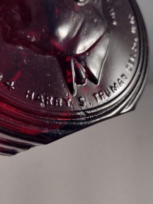 Vintage Ruby Red Wheaton Glass Bottle/Decanter Commemorating Harry S. Truman