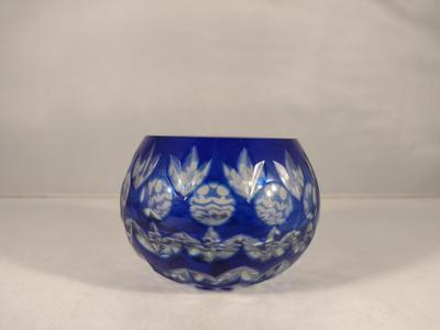 Small Bohemian Cobalt Blue Cut to Clear Glass Bowl- Approx 3" in Diameter, 2 1/2" Tall