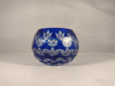 Small Bohemian Cobalt Blue Cut to Clear Glass Bowl- Approx 3" in Diameter, 2 1/2" Tall