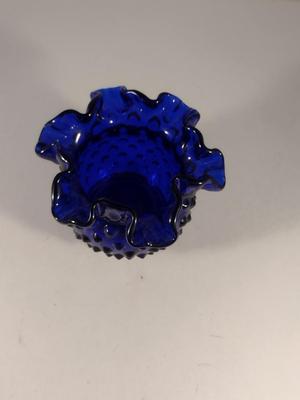 Fenton Cobalt Blue Art Glass Hobnail Petite Vase with Ruffled Top (Choice A)
