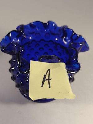 Fenton Cobalt Blue Art Glass Hobnail Petite Vase with Ruffled Top (Choice A)