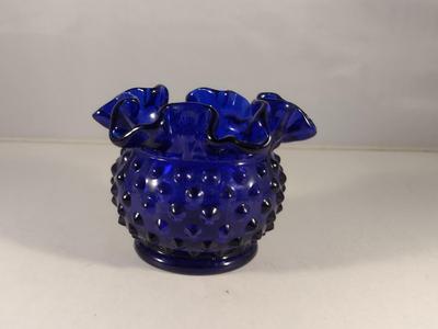 Fenton Cobalt Blue Art Glass Hobnail Petite Vase with Ruffled Top (Choice A)