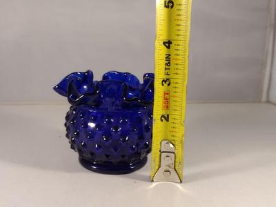 Fenton Cobalt Blue Art Glass Hobnail Petite Vase with Ruffled Top (Choice B)