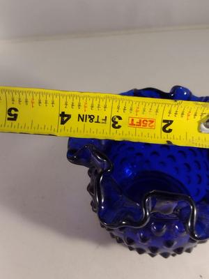 Fenton Cobalt Blue Art Glass Hobnail Petite Vase with Ruffled Top (Choice B)