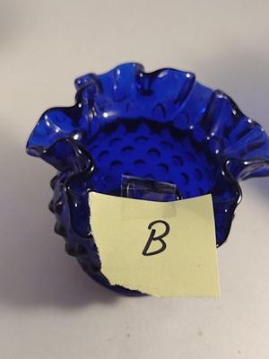 Fenton Cobalt Blue Art Glass Hobnail Petite Vase with Ruffled Top (Choice B)
