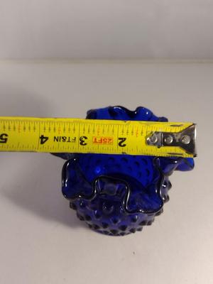 Fenton Cobalt Blue Art Glass Hobnail Petite Vase with Ruffled Top (Choice B)