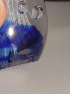 Art Glass Paperweight with Controlled Bubbles- Signed by Artist