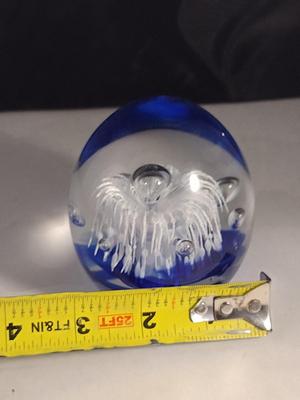 Art Glass Paperweight with Controlled Bubbles- Signed by Artist