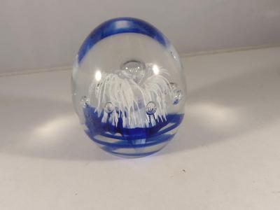Art Glass Paperweight with Controlled Bubbles- Signed by Artist