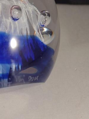 Art Glass Paperweight with Controlled Bubbles- Signed by Artist