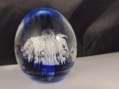 Art Glass Paperweight with Controlled Bubbles- Signed by Artist