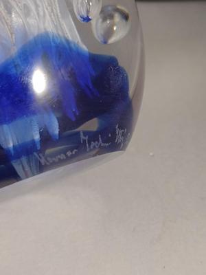 Art Glass Paperweight with Controlled Bubbles- Signed by Artist