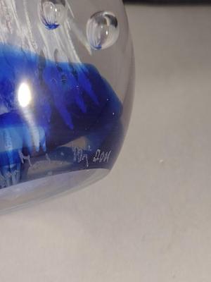 Art Glass Paperweight with Controlled Bubbles- Signed by Artist
