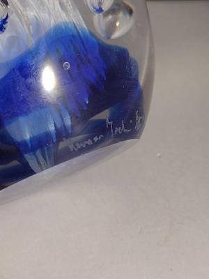 Art Glass Paperweight with Controlled Bubbles- Signed by Artist