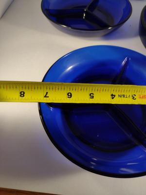 Three Cobalt Blue Glass Sectioned Bowls