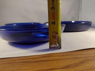 Three Cobalt Blue Glass Sectioned Bowls
