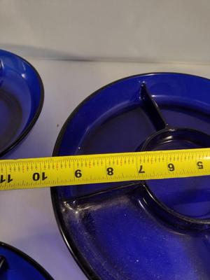 Three Cobalt Blue Glass Sectioned Bowls