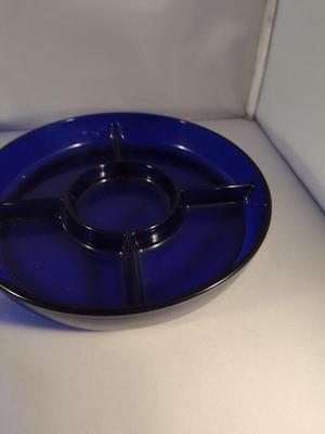 Three Cobalt Blue Glass Sectioned Bowls