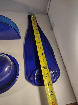 Collection of Cobalt Blue Glass Kitchen Ware- Bowls, Napkin Holder, Butter Dish, Spoon Rest