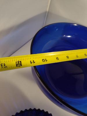 Collection of Cobalt Blue Glass Kitchen Ware- Bowls, Napkin Holder, Butter Dish, Spoon Rest