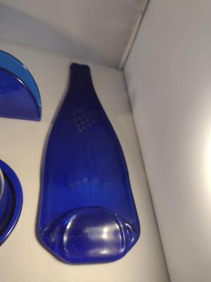 Collection of Cobalt Blue Glass Kitchen Ware- Bowls, Napkin Holder, Butter Dish, Spoon Rest