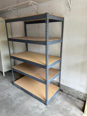 METAL FRAMED STORAGE SHELF WITH WOODEN SHELVES