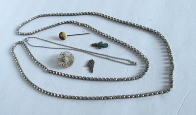 Misc Vintage Jewelry Lot, Long Rhinestone Necklace, Sterling Charms, More