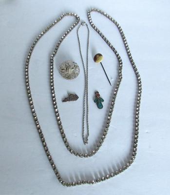 Misc Vintage Jewelry Lot, Long Rhinestone Necklace, Sterling Charms, More