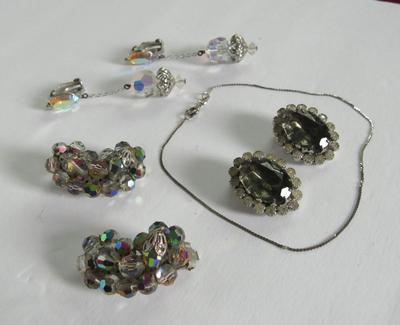 Vintage Rhinestone Jewelry: Lewis Segal of California Drop Earrings & 925 Italy Ankle Bracelet, Earrings