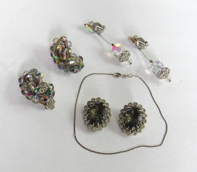 Vintage Rhinestone Jewelry: Lewis Segal of California Drop Earrings & 925 Italy Ankle Bracelet, Earrings