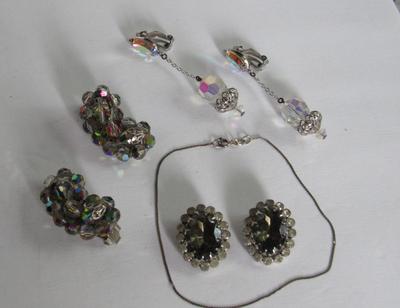 Vintage Rhinestone Jewelry: Lewis Segal of California Drop Earrings & 925 Italy Ankle Bracelet, Earrings