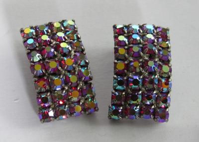 Alice Caviness Blue Earrings, Parco Prov Earrings, Unmarked Red AB