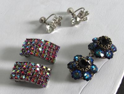 Alice Caviness Blue Earrings, Parco Prov Earrings, Unmarked Red AB