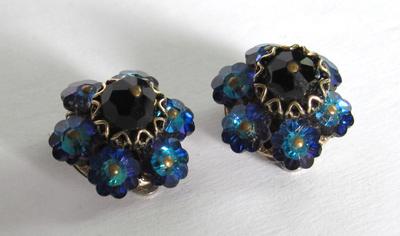 Alice Caviness Blue Earrings, Parco Prov Earrings, Unmarked Red AB