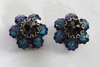 Alice Caviness Blue Earrings, Parco Prov Earrings, Unmarked Red AB