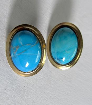 Beautiful Carved MOP Brooch and Earrings, Turquoise Colored Earrings and Antique Brooch