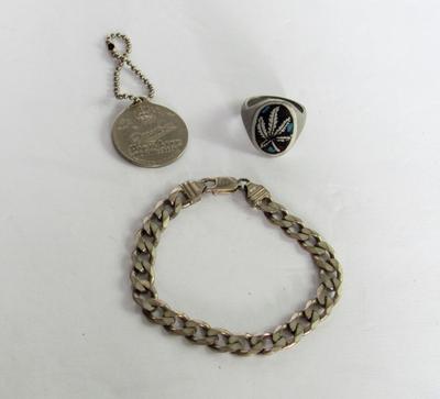 Sterling Silver 925 Italy KC Chunky Bracelet, Miller High Life Key Ring