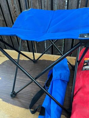 Four Ozark Trail Camping Chairs and One (1) Backless Chair/Footstool
