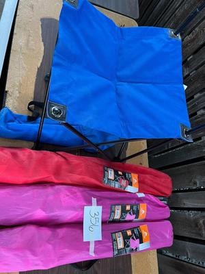 Four Ozark Trail Camping Chairs and One (1) Backless Chair/Footstool