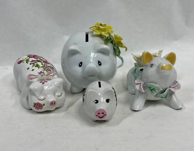 Pig Figurine, Potpourri Pig, and Piggy Banks Flower Decorated Ceramic