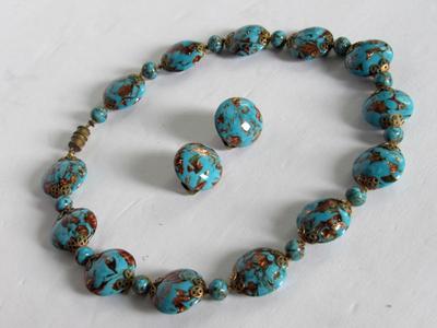 Beautiful Vintage Stone Necklace and Earrings Set, Made in Italy