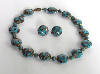 Beautiful Vintage Stone Necklace and Earrings Set, Made in Italy