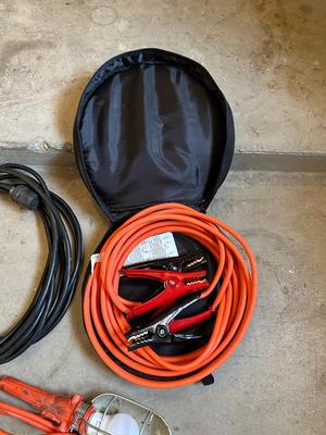 JUMPER CABLES, EXTENSION CORD AND TROUBLE LIGHT